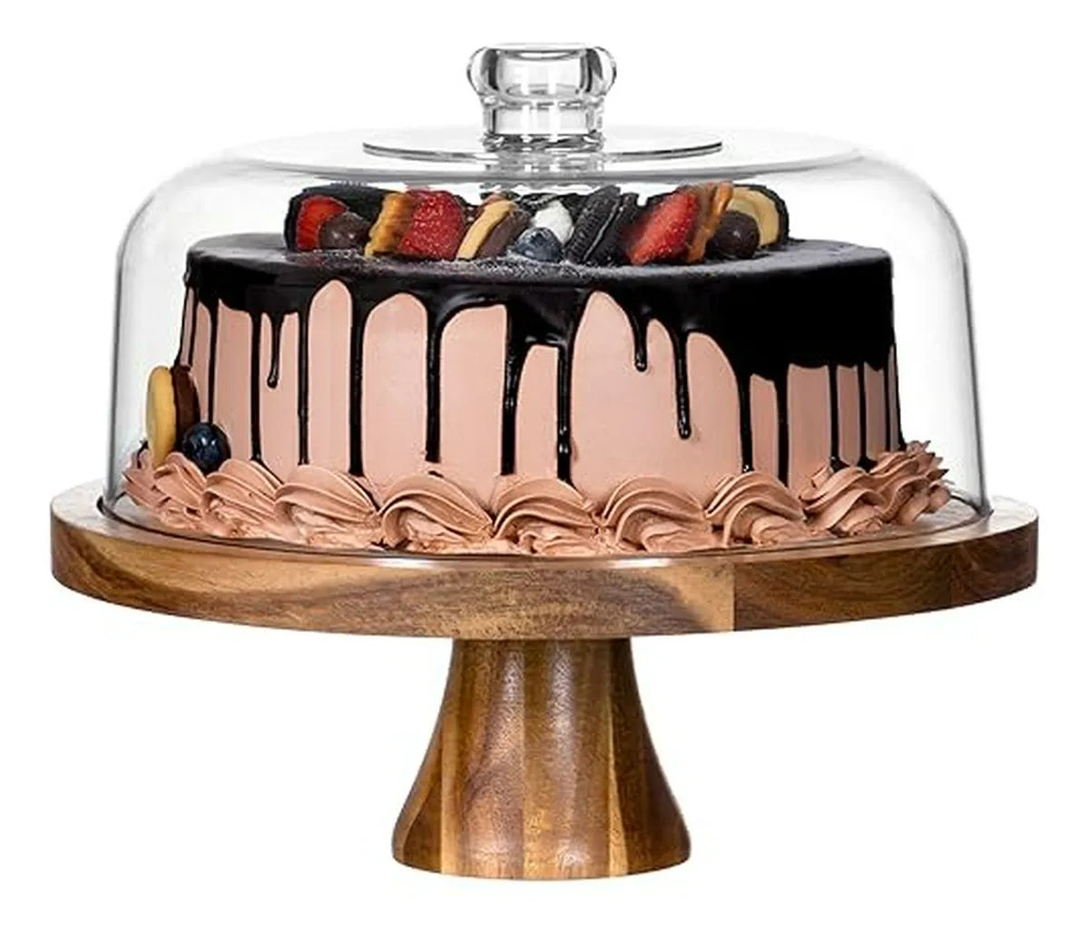 𝗡𝗢𝗚𝗔𝗟 𝗪𝟯𝟬 - Portatortas Base madera con tapa de vidrio