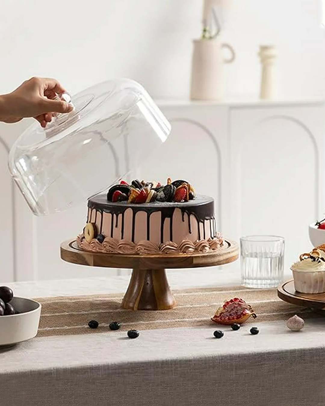 𝗡𝗢𝗚𝗔𝗟 𝗪𝟯𝟬 - Portatortas Base madera con tapa de vidrio