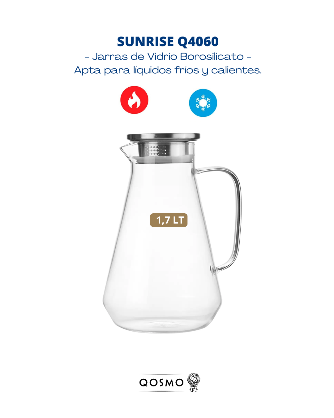 SUNRISE Q4060 - 1.7 Lts. Tetera Jarra Vidrio Borosilicato.
