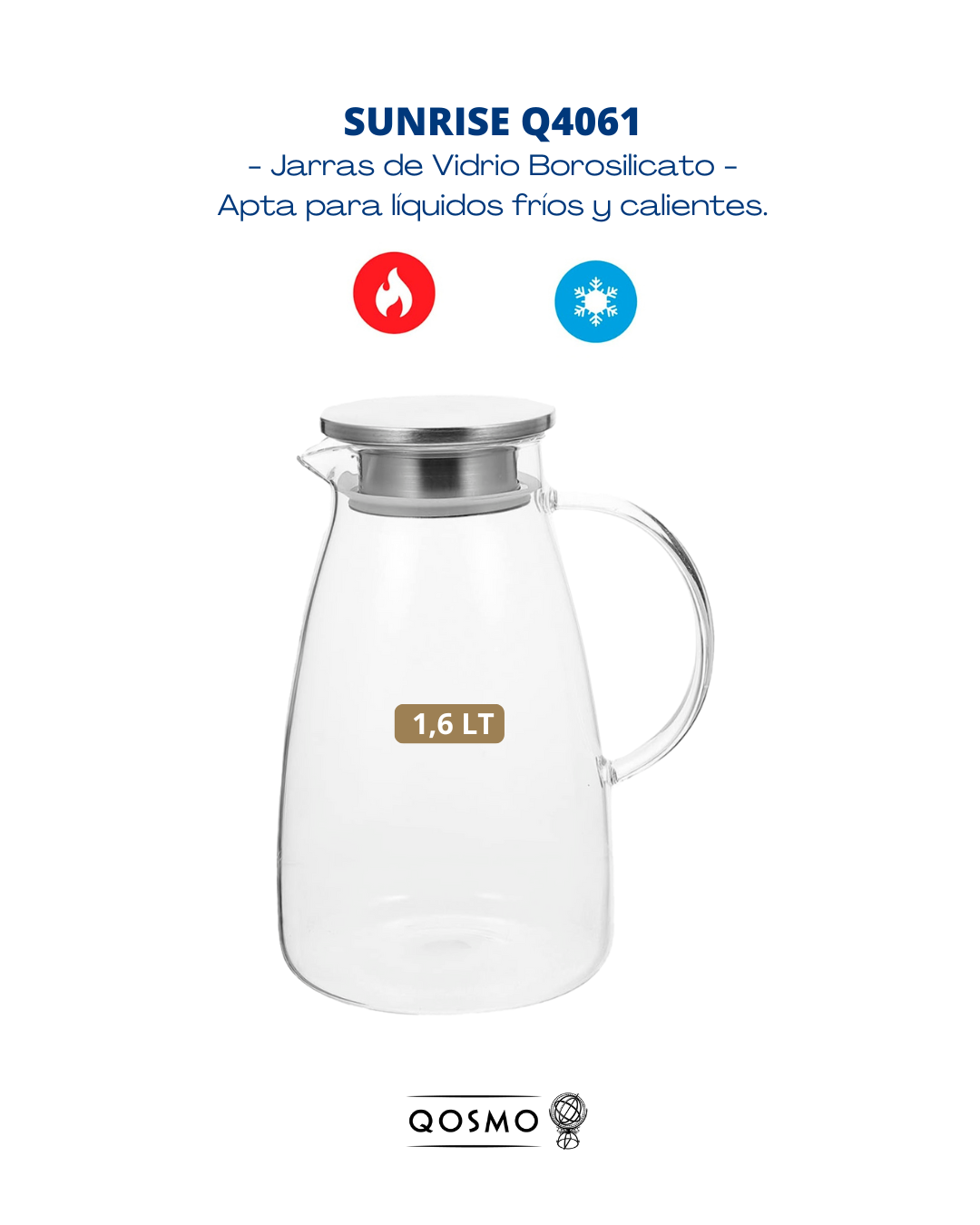 SUNRISE Q4061 - 1.6 Lts. Tetera Jarra Vidrio Borosilicato