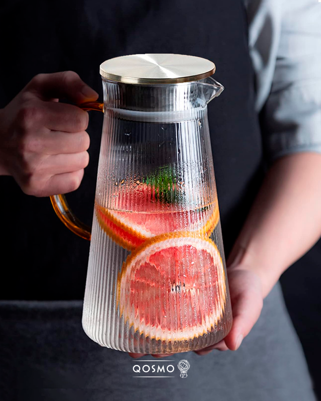 SUNRISE TEXTURE VL503 - Set 5 Piezas Vidrio Borosilicato con relieve acanalado: 1 jarra tetera 1.5 lts + 4 Tazas 300 ml