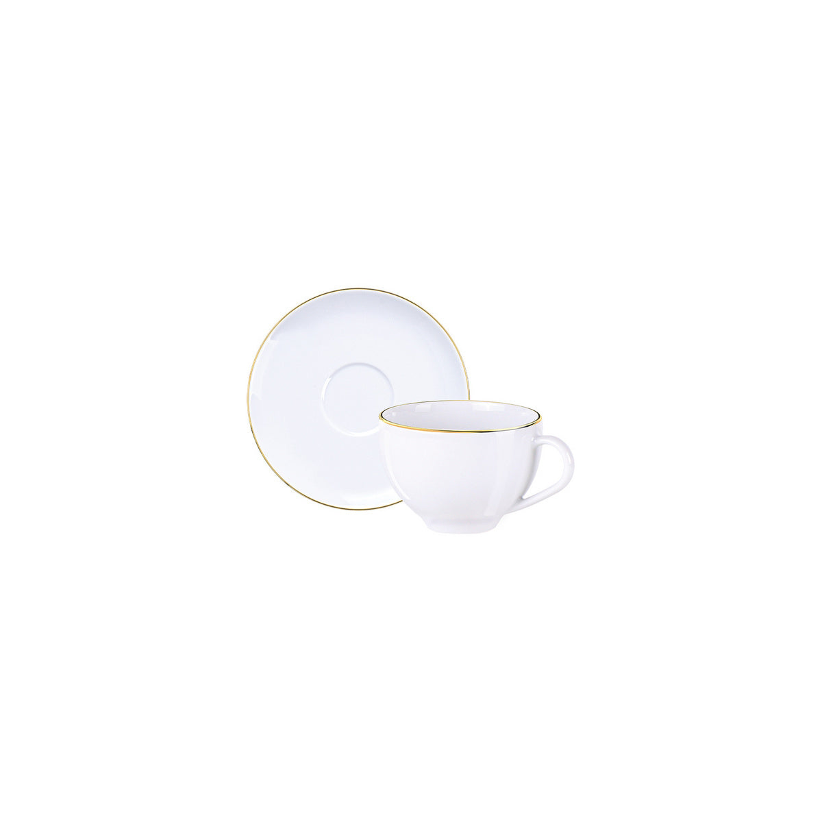Set de té de porcelana Tramontina con filo dorado, 6 tazas 250 ml y 6 platillos - QOSMOPERU